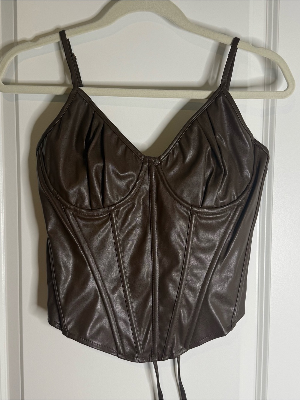 PrettyLittleThing Brown Faux Leather Corset Tank Top